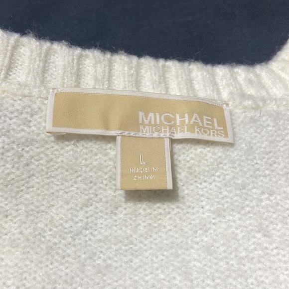 Michael KORS Cold Shoulder Sweater. Cream Color. Size Large. HI-LO Hem. - Picture 2 of 8